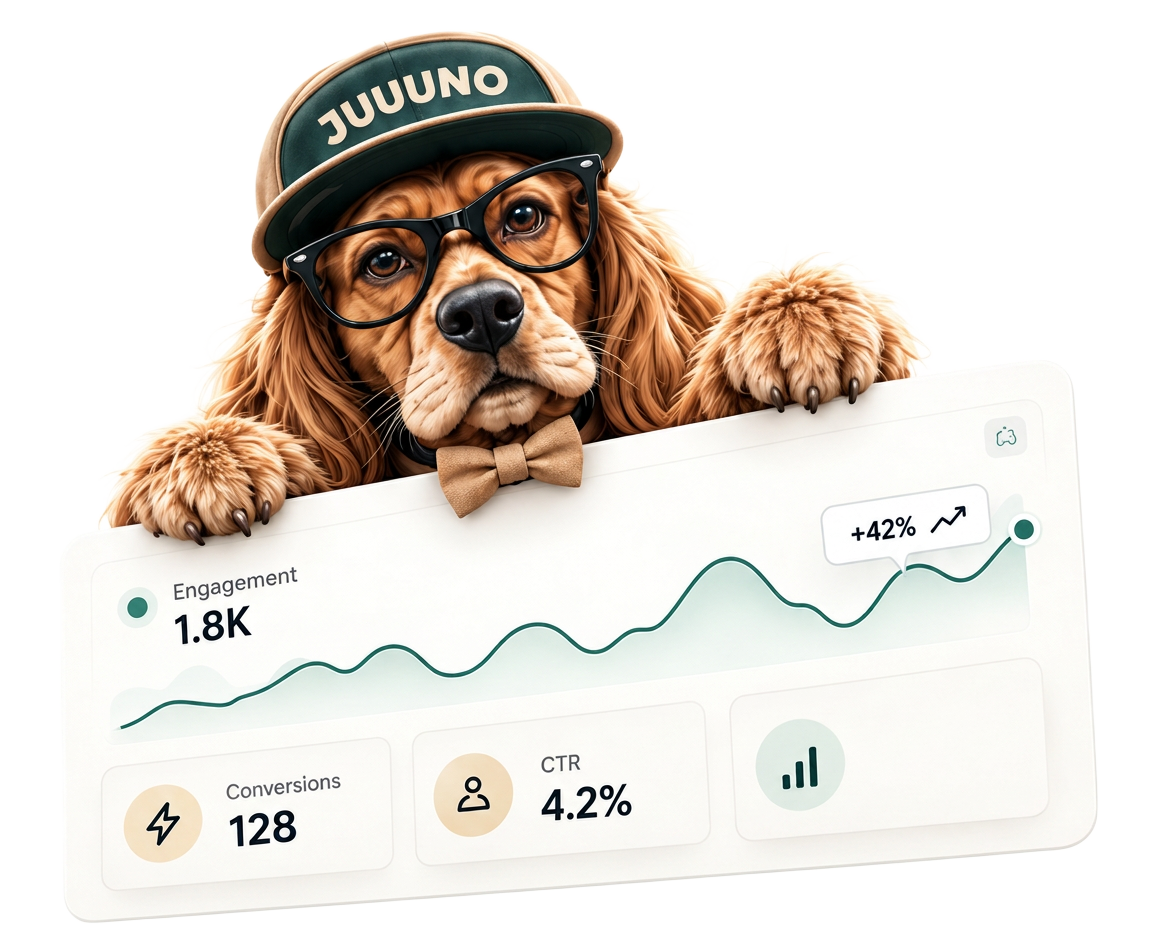 Juno the cocker spaniel holding an analytics chart